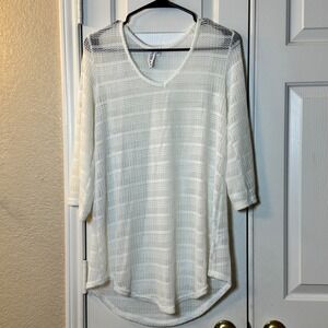 Ingear Resort White Mesh Design Nylon 3/4‎  Cover-Up V-Neck Flowy Size Small